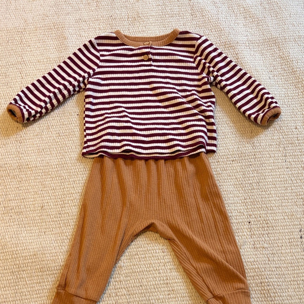 Cat & Jack Striped Maroon and Tan Kids Matching Set